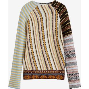 代购Desigual女士毛衣保暖透气条纹混色秋冬日常针织爆款民族