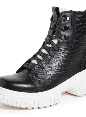 代购SOREL女士雪地靴防水保暖防滑舒适系带厚底黑色鳄鱼纹冬季