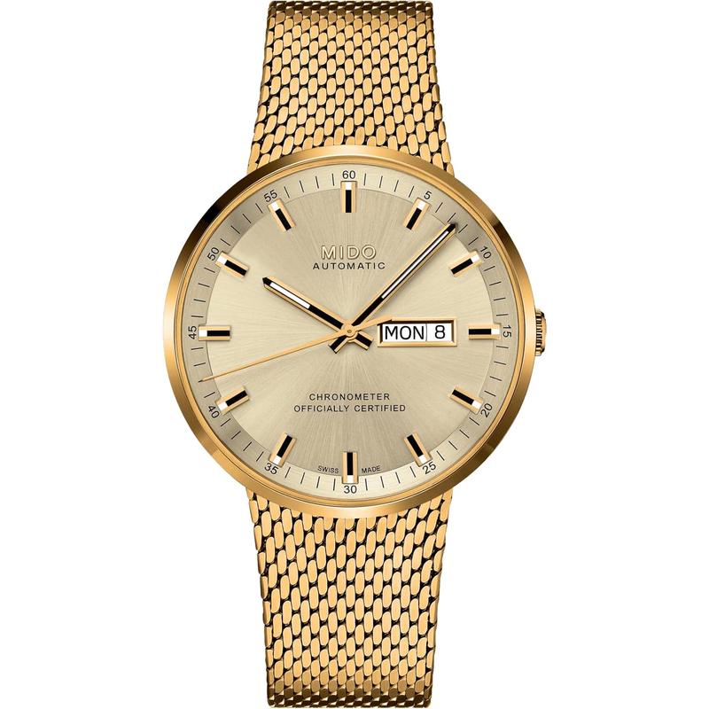 代购Mido美度男士腕表计时夜光日期自动金属钢带金色防水商务