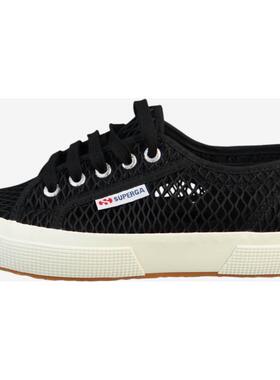 代购Superga女士帆布鞋透气轻便柔软灵活黑色圆头系带网面