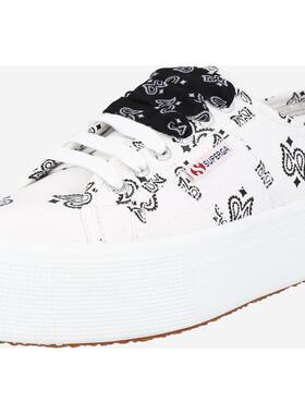 代购Superga女士帆布鞋透气轻便舒适耐磨白色黑色印花圆头系带