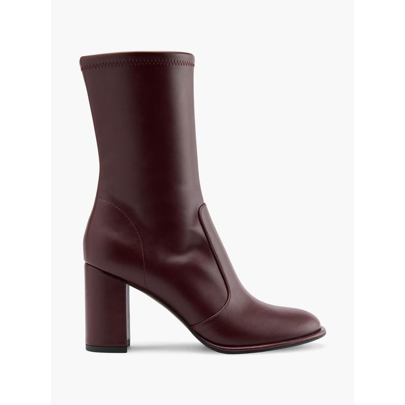 代购Catwalk女士短靴高跟透气轻便易穿脱粗跟方头侧拉链酒红色