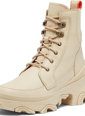 代购SOREL女士马丁靴防水透气耐磨防滑系带全粒面皮革厚底