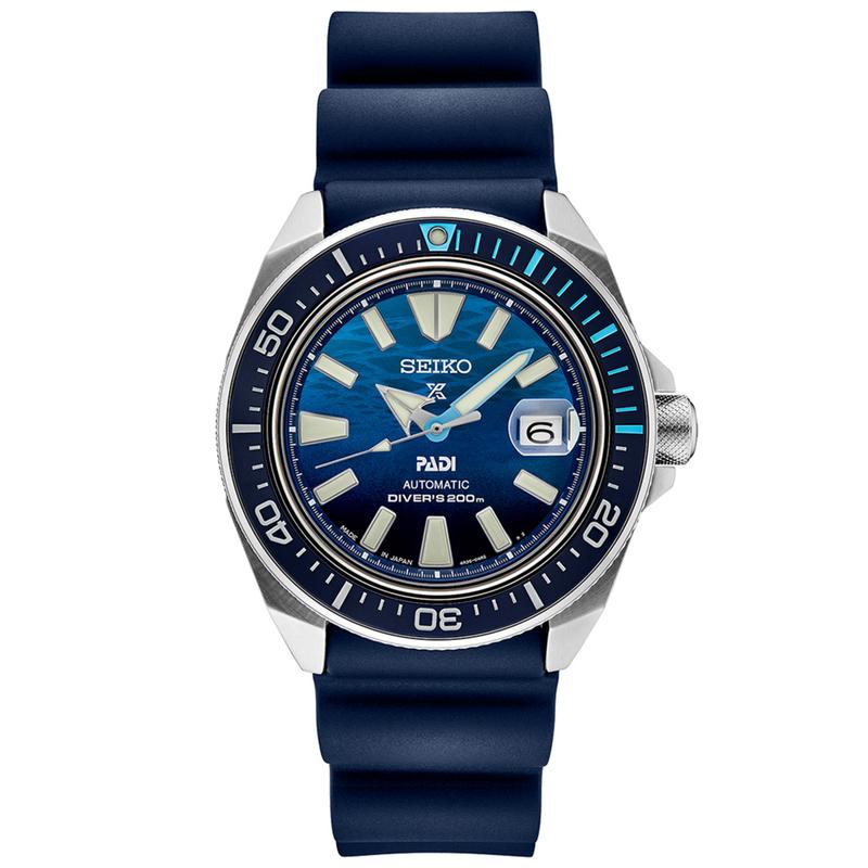 Seiko/精工男款自动机械防水米潜水腕表mm蓝盘硅胶带