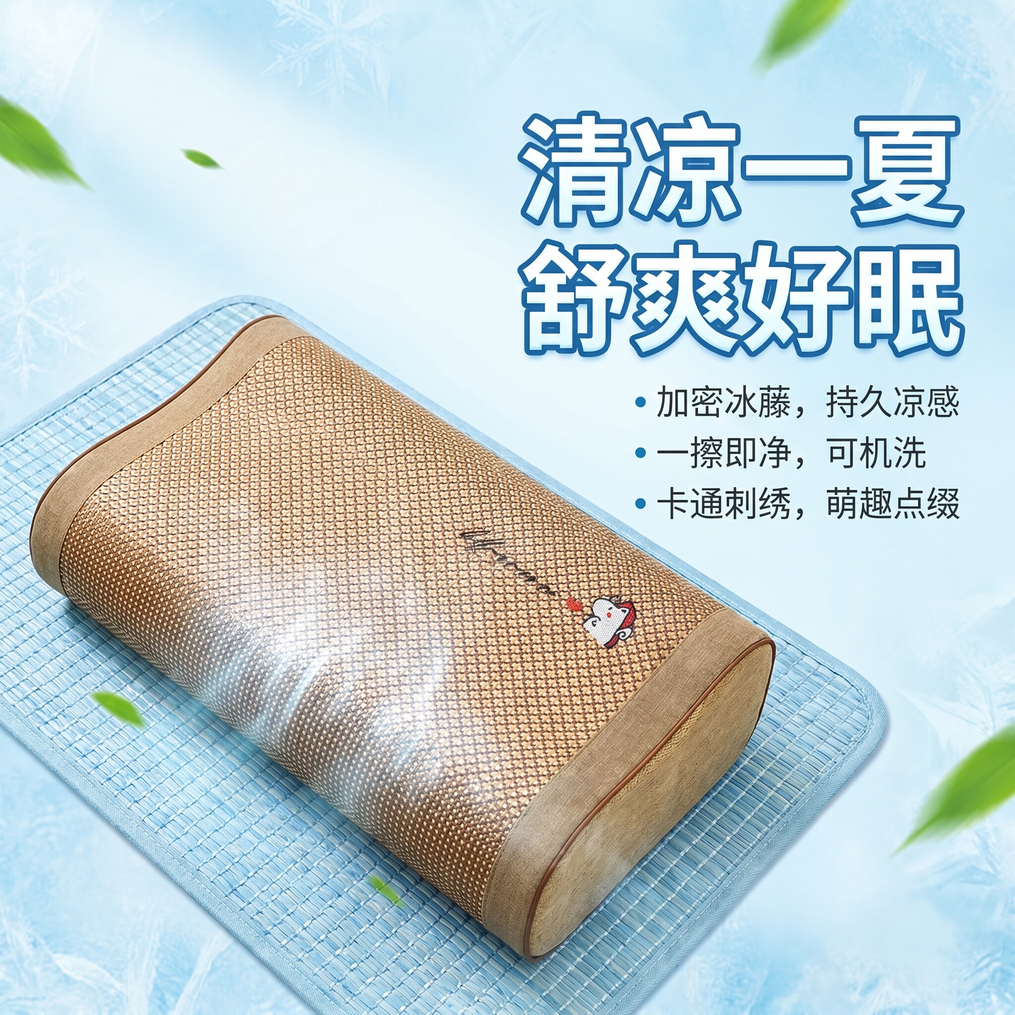 儿童凉席枕套夏季冰丝家用记忆枕芯套橡胶颈椎冰藤枕套乳胶枕套