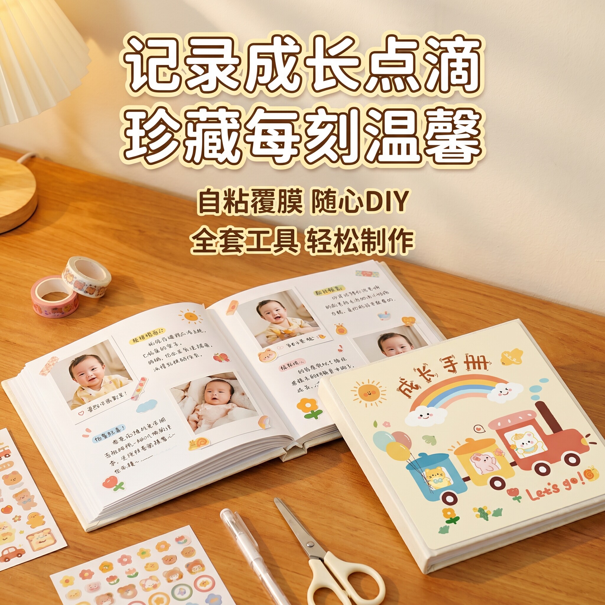 相册自粘贴覆膜式diy儿童宝宝相册成长纪念册家庭影集册成长照片