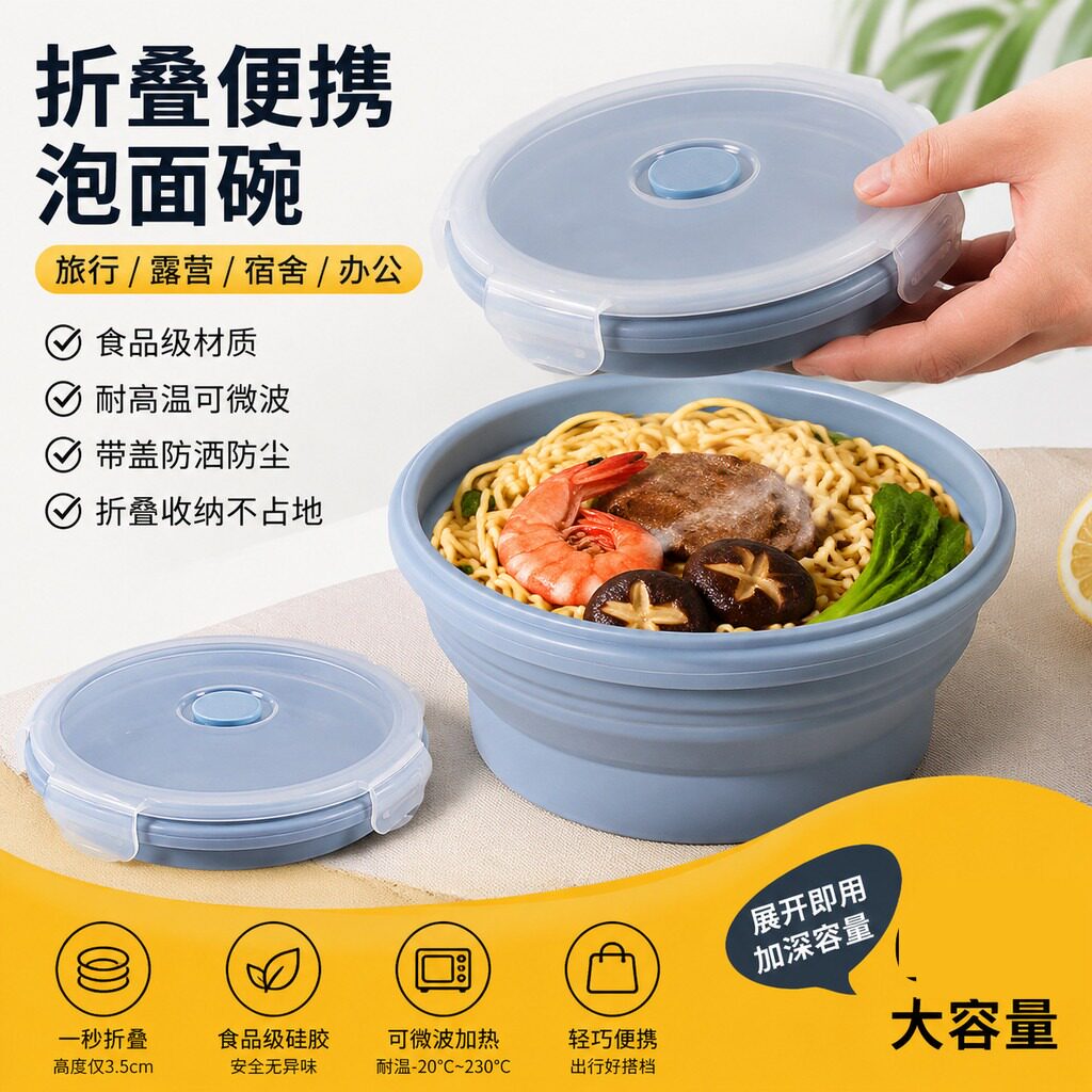 泡面碗便携式旅行户外折叠可微波宿舍学生带盖食品级耐高温饭盒