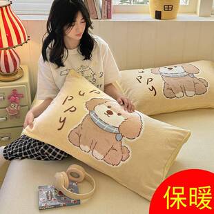 秋冬季牛奶绒枕套卡通可爱单人枕头套成人家用保暖防污枕芯套一对