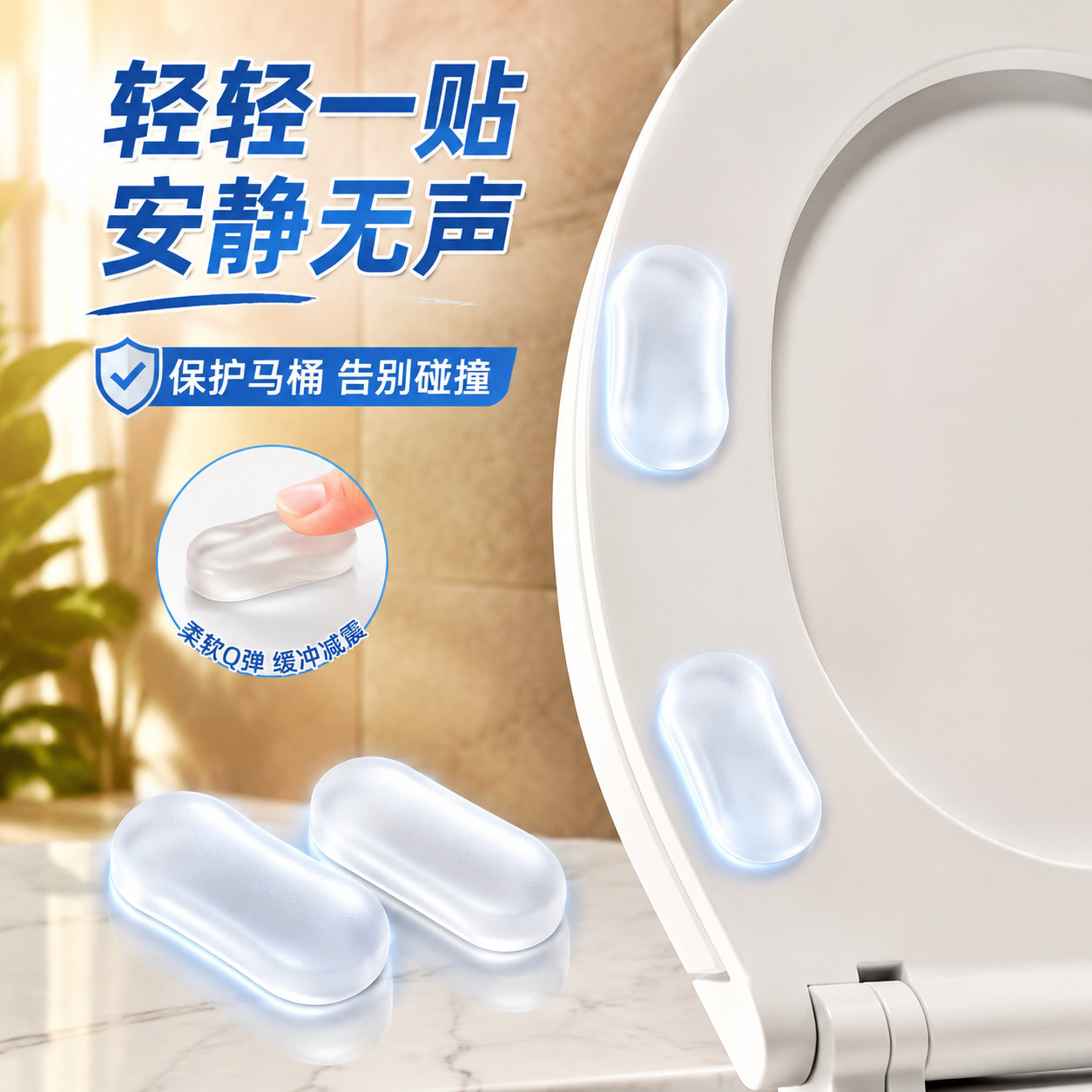 马桶盖防撞贴透明加厚硅胶防磕碰缓冲垫静音PU胶坐便盖配件支撑垫