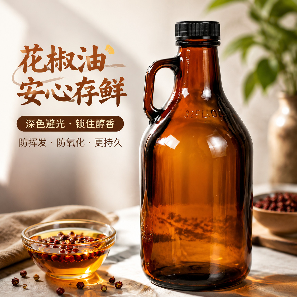 装花椒油的空瓶子密封瓶防挥发深色玻璃瓶食品级茶油麻油加厚避光