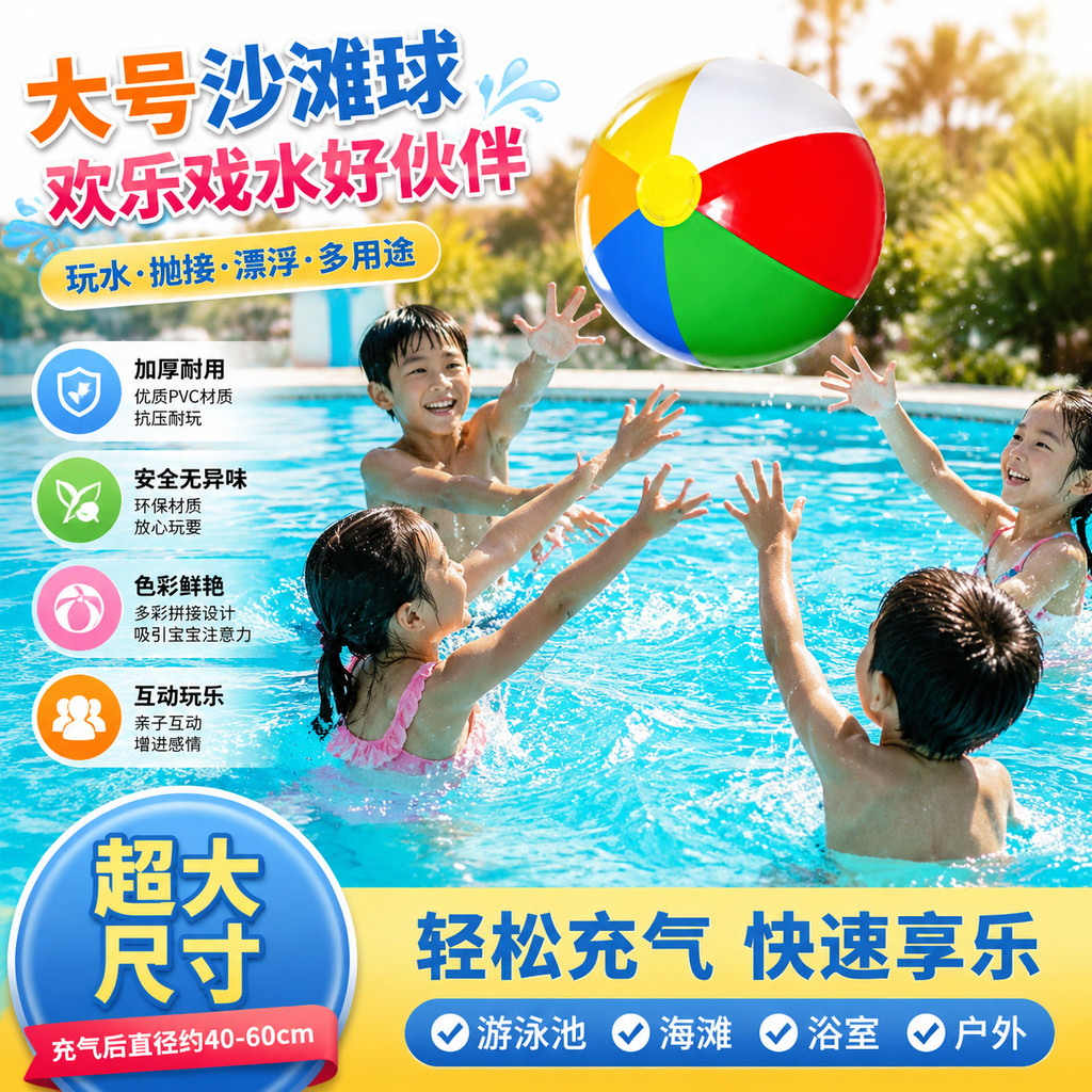 沙滩球大号充气水上漂浮玩具儿童彩球户外游泳池宝宝洗澡戏水球