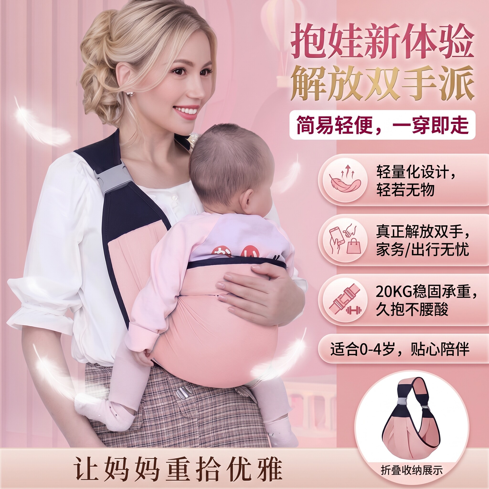 背带婴儿外出简易轻便款前抱式0到6个月斜挎外出神器背巾横抱幼儿