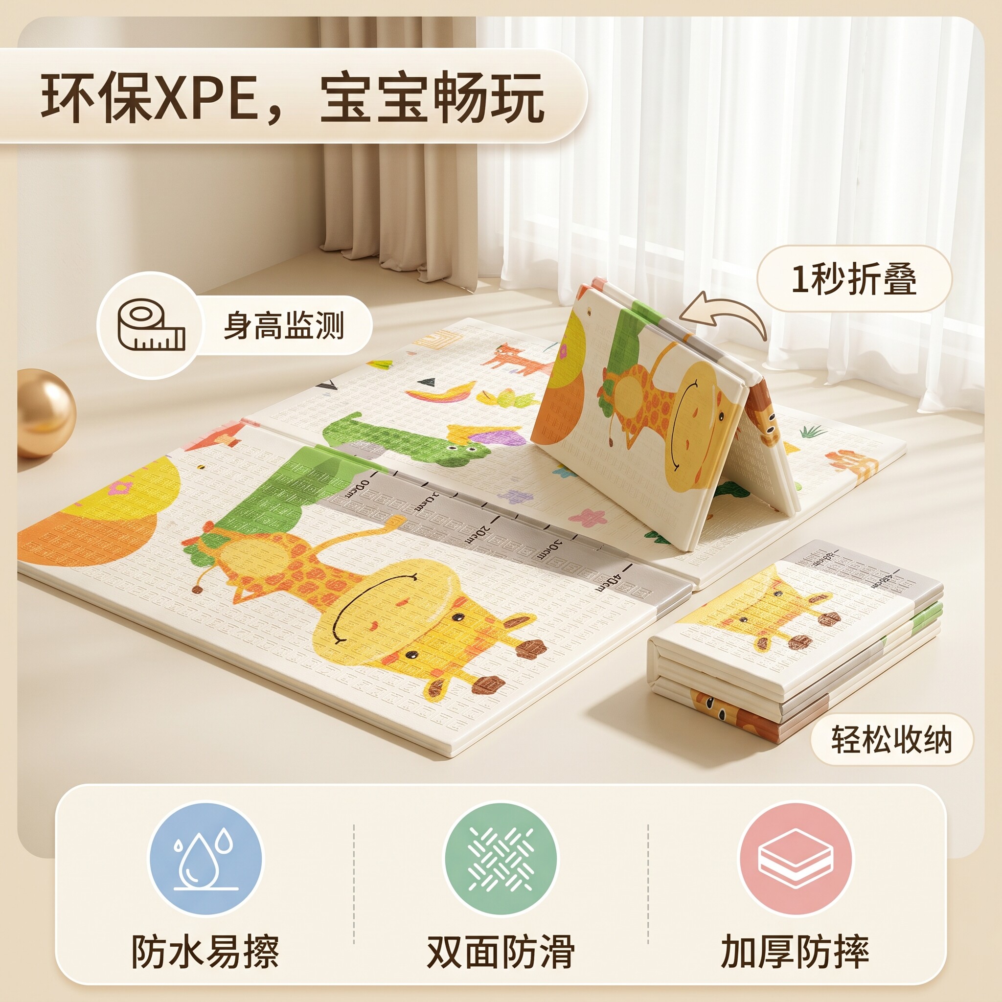 婴儿爬行垫可折叠安全无毒加厚家用婴儿无甲醛儿童户外便携无味
