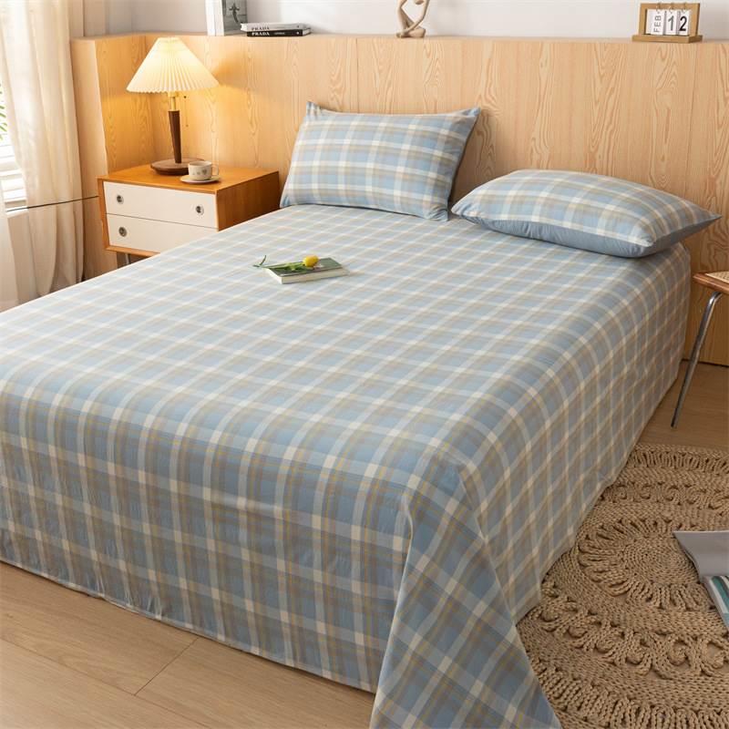 格子纹简约床单夏季凉感床罩保护罩宿舍卧室家用被单枕套单件水洗