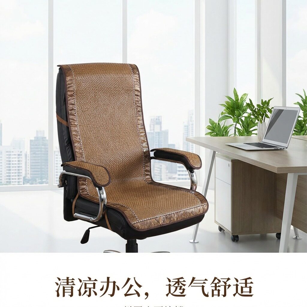 凉席坐垫靠背一体电脑椅藤席防滑椅子垫办公室老板椅子透气竹座垫