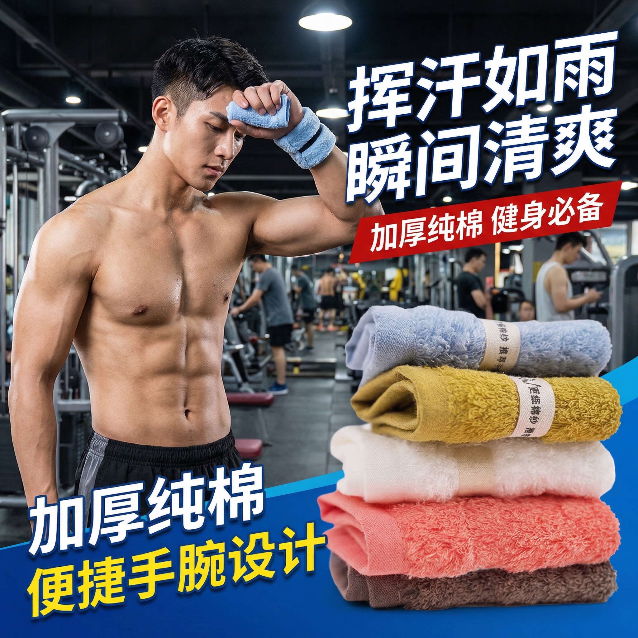 运动擦汗专用毛巾男士健身吸汗健身房加厚速干耐用棉手帕擦汗巾 - 实物图