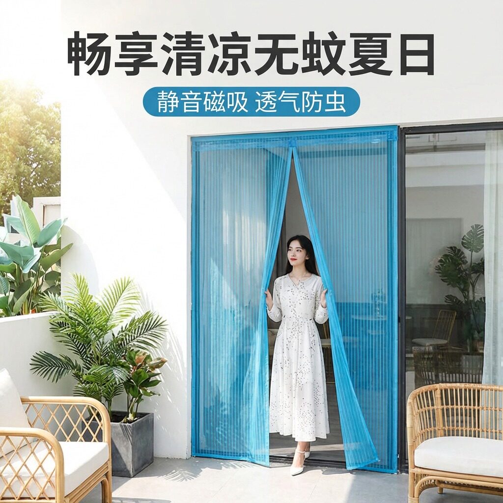 夏季防蚊门帘纱网自粘式卧室隔断帘纱门强力磁吸磁铁块免打孔帘子