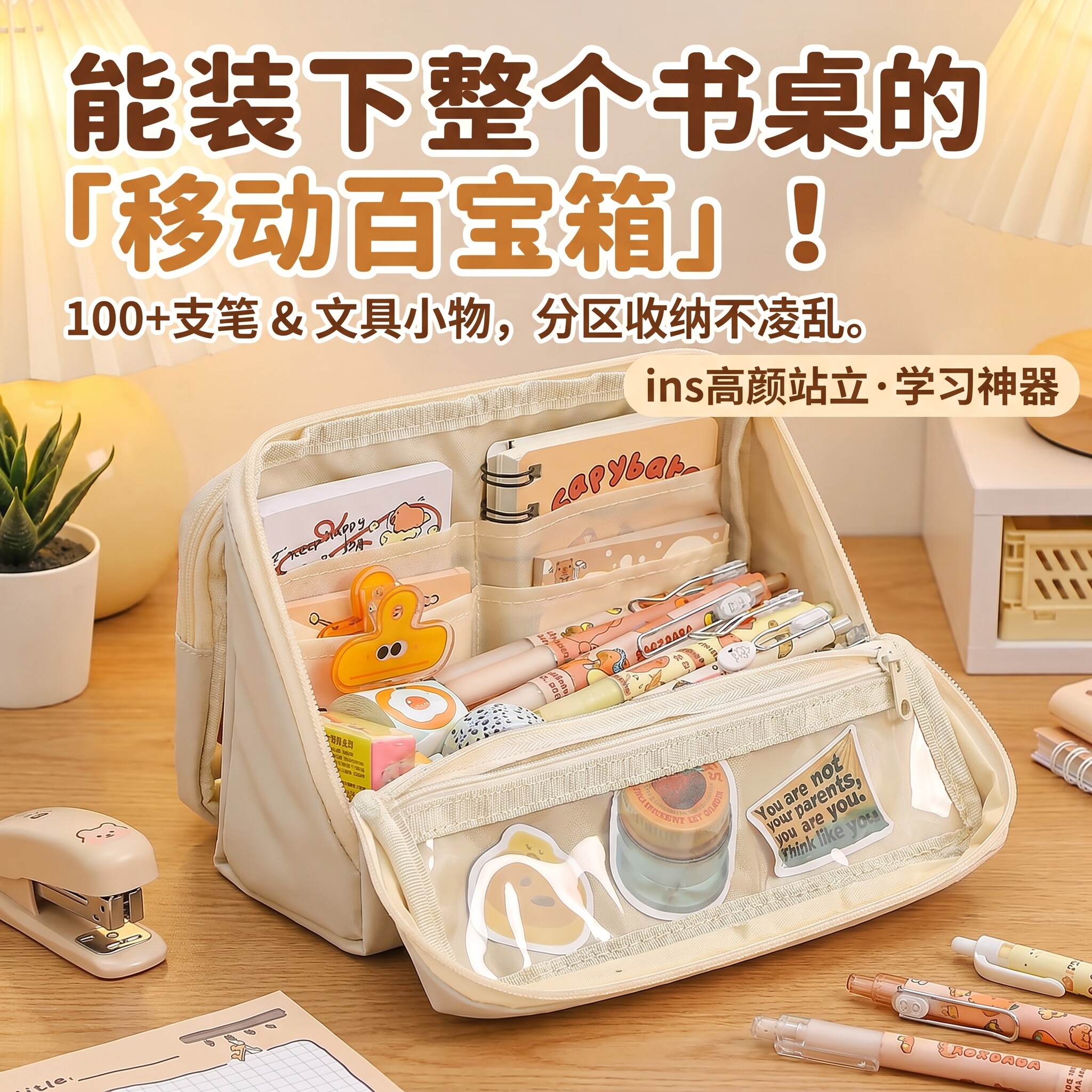 笔袋多层分隔初中女生高颜值ins奶呼呼大容量可立式可拆卸文具盒