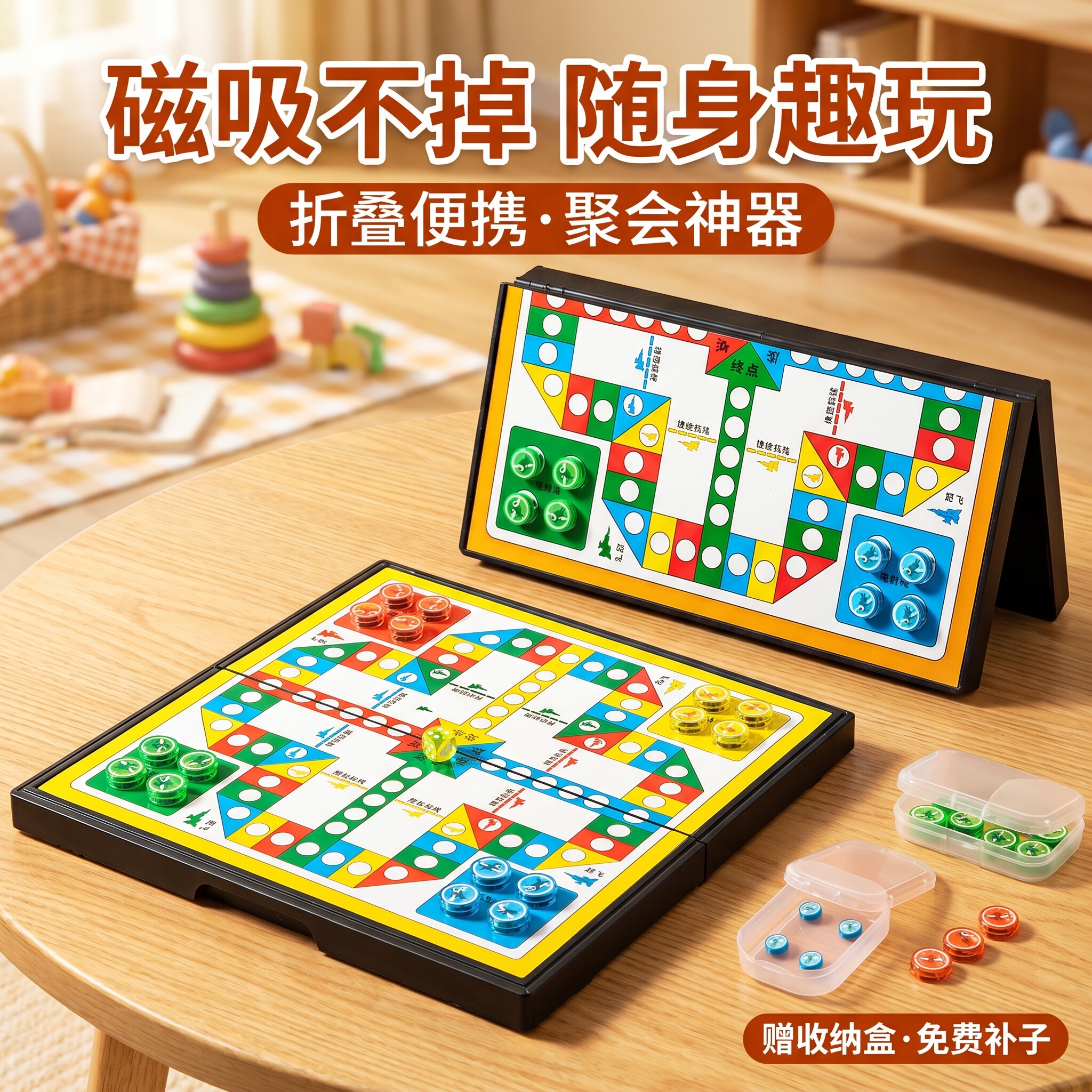 飞行棋儿童版磁吸跳棋象棋五子棋豪华版益智小学生多功能棋盘便携