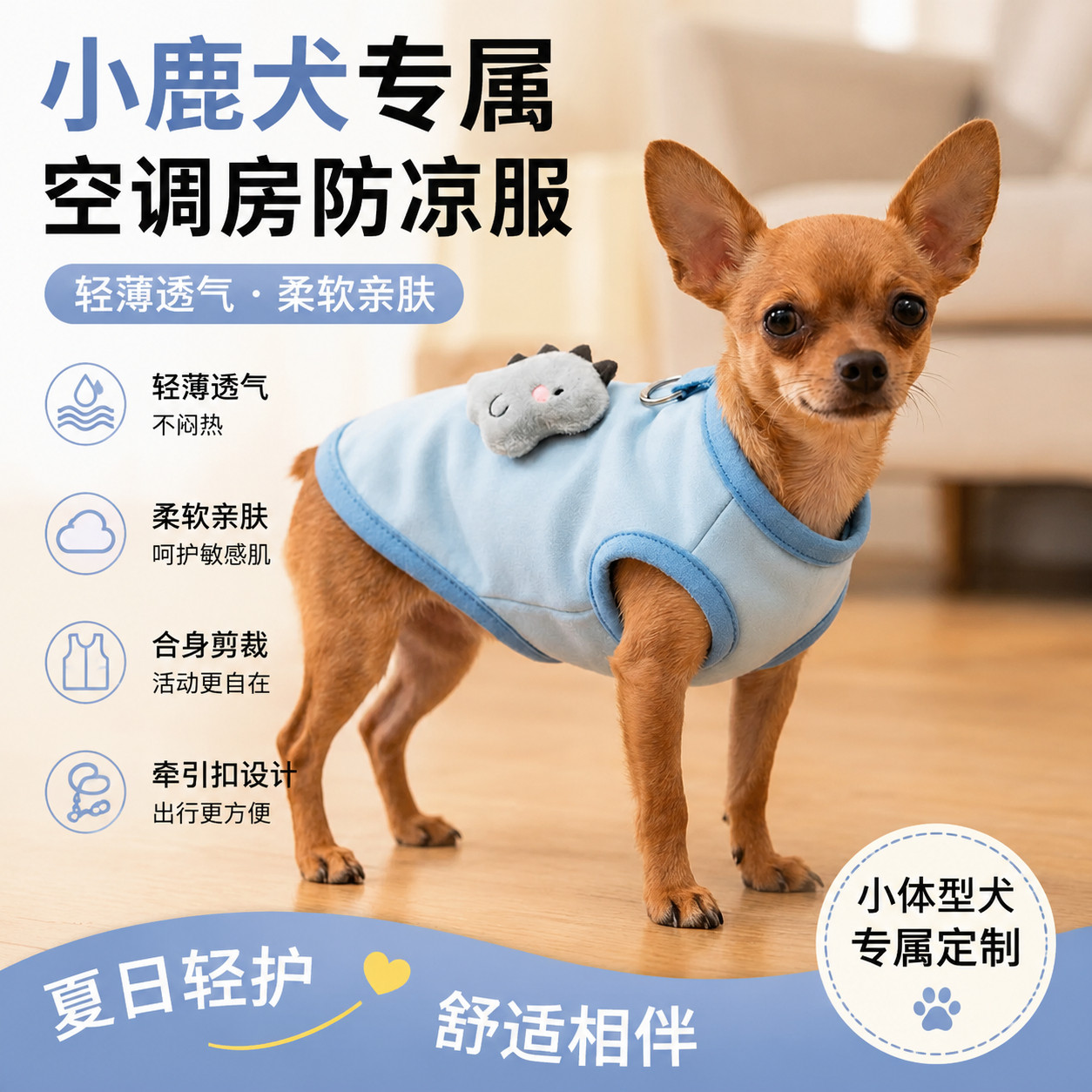 狗狗空调房衣服小鹿犬专用小狗小型犬带牵引扣夏天薄款透气超小体