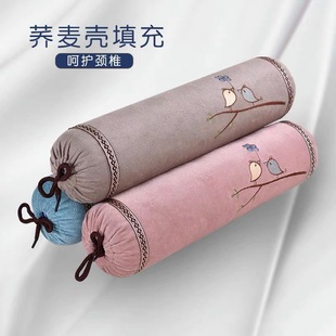 荞麦皮枕头单人圆柱枕套大人家用卧室午睡硬枕芯睡眠枕艾叶枕高端