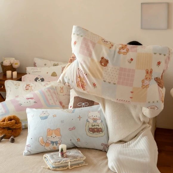 秋冬加厚保暖牛奶绒枕套可爱卡通单人成人枕芯枕头套单件床上用品