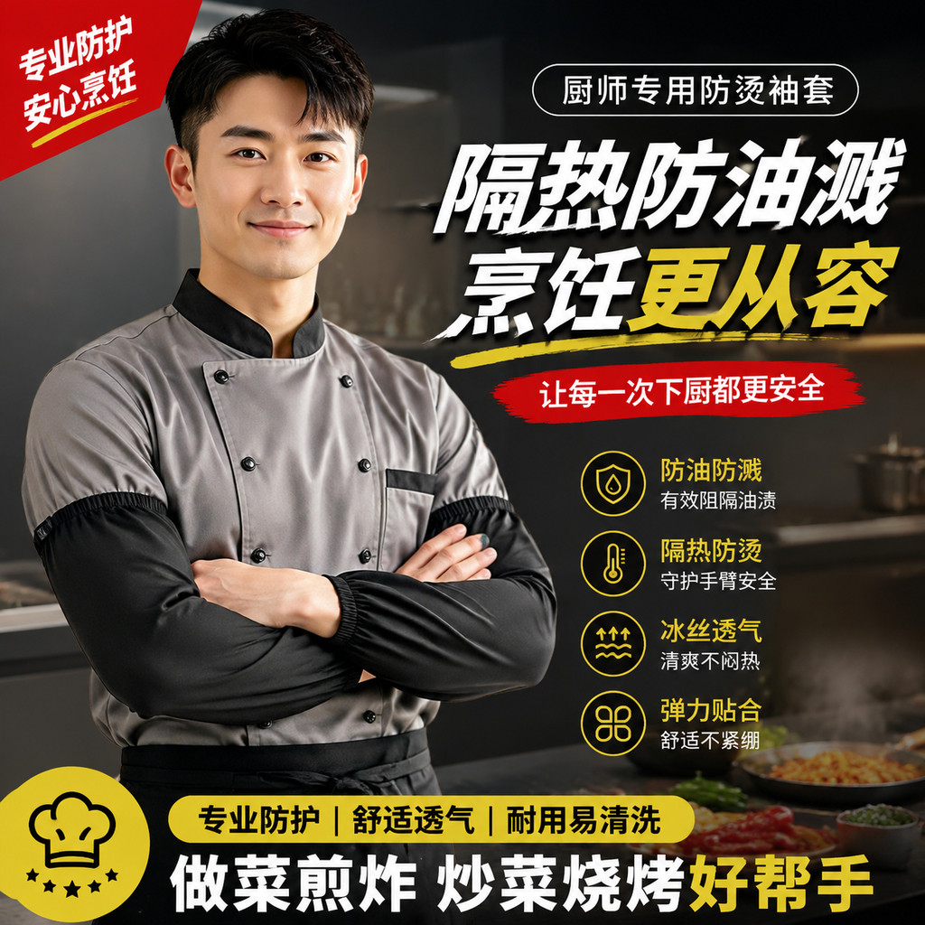 厨师专用防烫袖套油炸煎鱼炒菜防油溅神器厨房手套男女款烧烤做饭