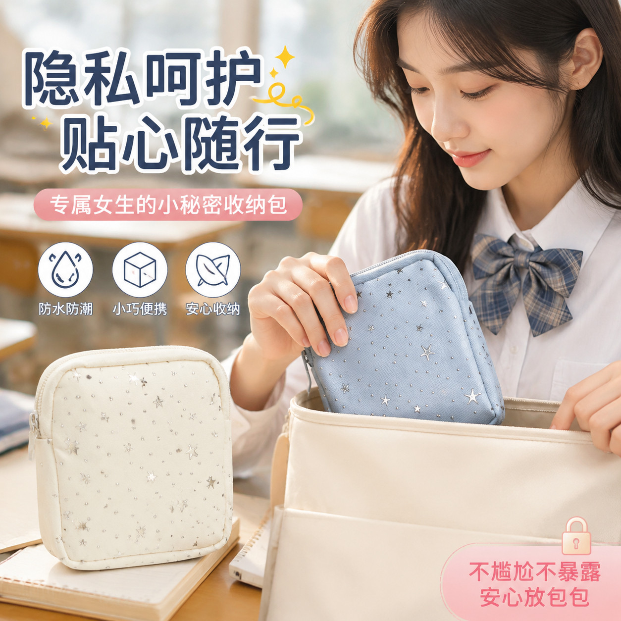 卫生巾收纳包便携小型学生防水口红包迷你小包初中生姨妈巾月事包