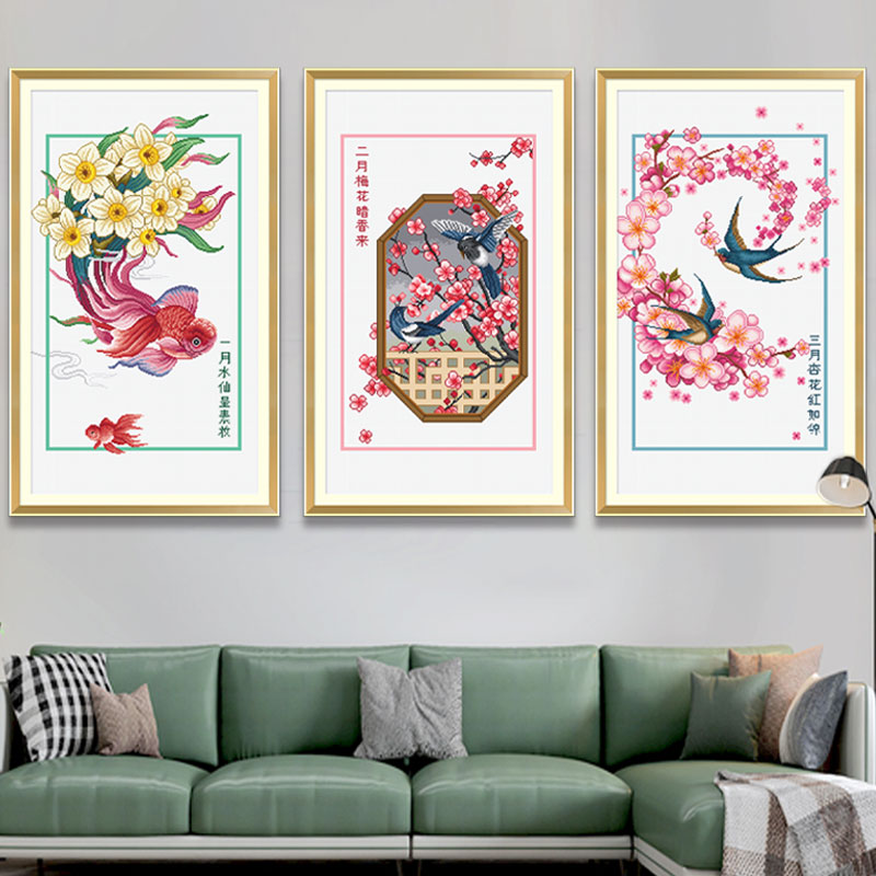 ks十字绣2023新款客厅花卉挂画手工线绣自己绣一月水仙十二时令花
