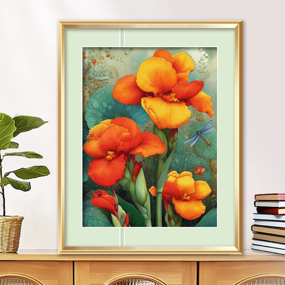 ks十字绣美人蕉艳新款自己绣手工棉线套件清新印花花卉客厅卧室