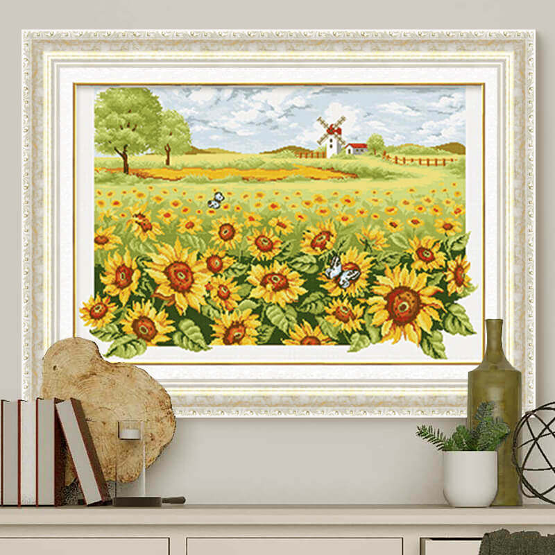 KS十字绣向日葵园手工自己绣风景画田园风格客厅植物花卉2025新款,居家布艺,十字绣套件,淘宝优惠券,粉丝福利购,淘宝优惠卷