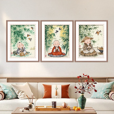 ks十字绣新款禅心禅悟禅趣小和尚自己绣手工竹子客厅挂画棉线