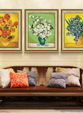 KS十字绣向日葵满绣客厅三联画白玫瑰蓝色鸢尾十字绣2026年新款绣