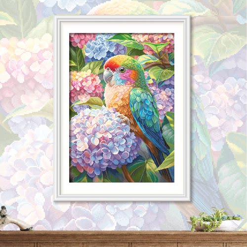 ks十字绣翎花语鹦鹉绣球花