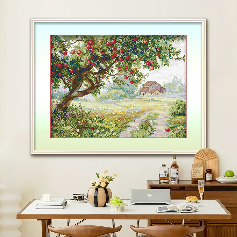 ks十字绣苹果树2025年新款客厅卧室自己绣手工棉线线绣套件