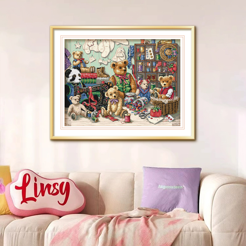 ks十字绣泰迪熊之家2025年新款客厅卧室自己绣手工棉线线绣套件