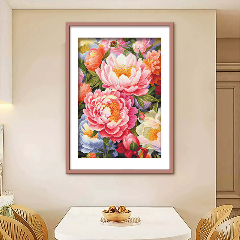 ks十字绣红精灵牡丹花2025年新款客厅卧室自己绣手工棉线花卉线绣