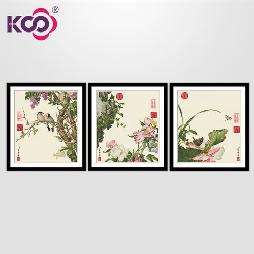 ks十字绣新款三联仙萼客厅画