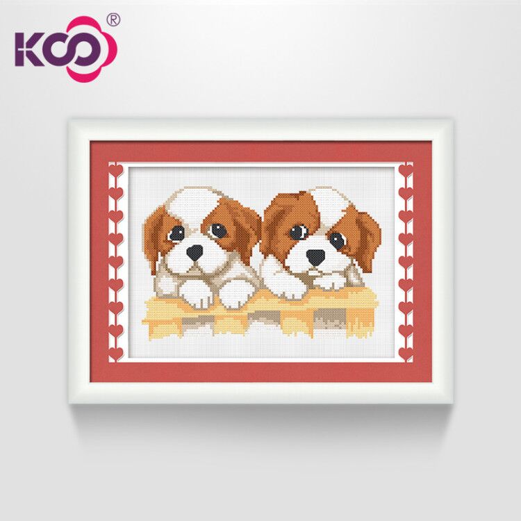 ks十字绣线绣新款清新印花布儿童房卧室小幅简单动物挂画小狗宝宝