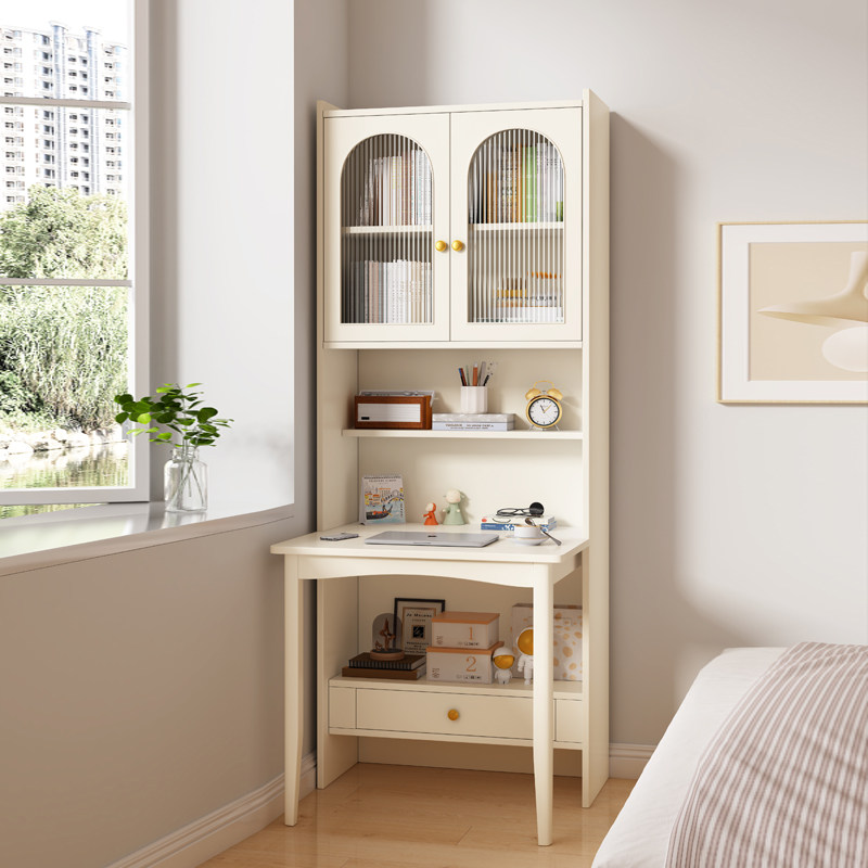 现代简约折叠实木书桌书架一体家用学生学习桌书房电脑桌书柜组合