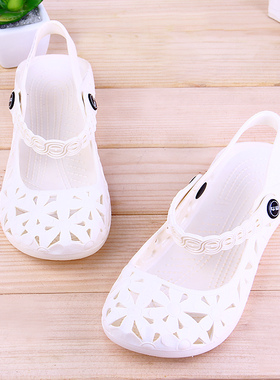 回力塑料凉鞋女士夏季白色平底外穿软底洞洞鞋防滑外穿包头护士鞋