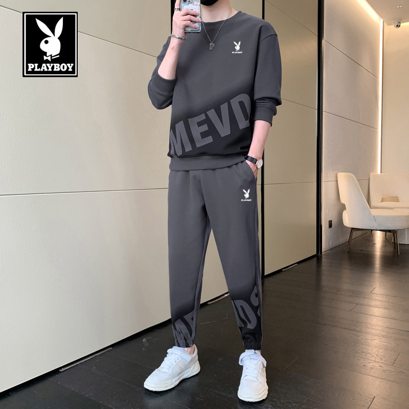 花花公子休闲运动套装男春秋季新款长袖T恤潮牌ins卫衣卫裤两件套,男装,休闲运动套装,淘宝优惠券,粉丝福利购,淘宝优惠卷