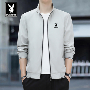 花花公子春秋新款立领夹克外套男中青年商务休闲夹克衫爸爸装上衣