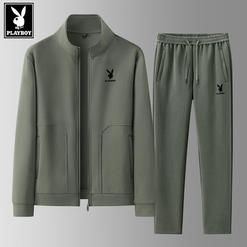 花花公子纯棉春秋中年运动套装男