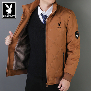 花花公子加绒加厚棉服男立领防风夹克中青年棉衣商务休闲冬季 外套