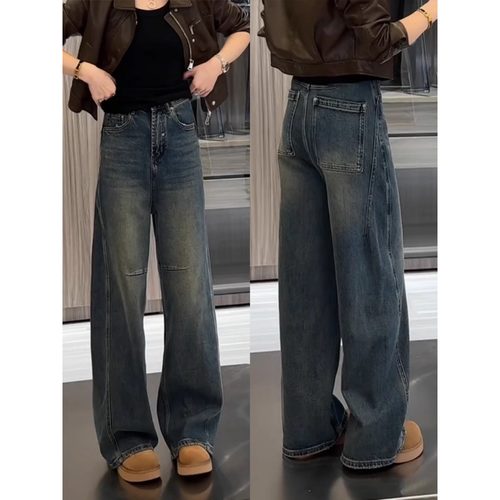 大码复古阔腿牛仔裤女2025冬季
