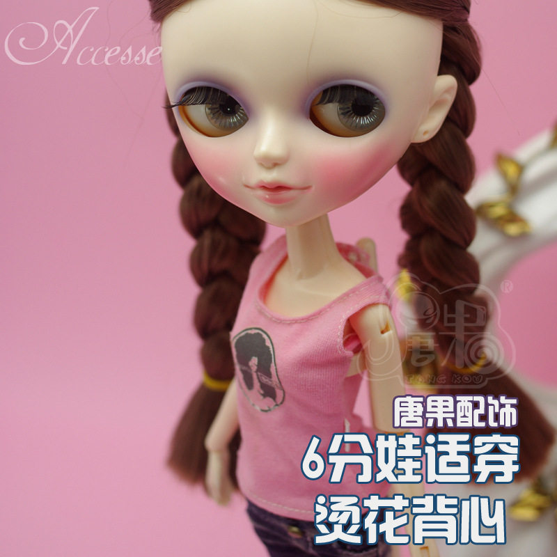 唐果娃娃 衣服 粉色无袖印花背心 可儿丽芙小布Pullip 6分BJD娃衣