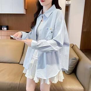 韩系学院风长袖衬衫女春夏薄款学生大童设计感透气防晒开衫外套潮