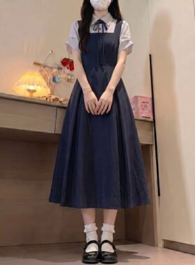 女大童假两件连衣裙夏季2026新款初中生礼服高中生少女衬衫长裙子