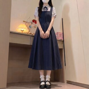 女大童假两件连衣裙夏季2026新款初中生礼服高中生少女衬衫长裙子